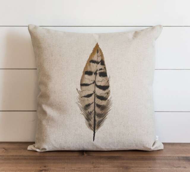 Watercolor Feather 20 X Pillow Cover // Fall Autumn Thanksgiving Throw Gift For Her Accent - image 1