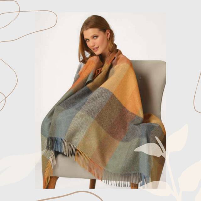 Luxury Throw in 100% Peruvian Alpaca - Hand-Woven Jacquard Shades Of Grey, Blue & Brown, Tobacco 130x180 cm - image 1