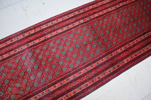 10 Ft Runner Rug, Afghan Tribal Bokhara Turkmen Handmade Wool Oriental Red Long Hallway Runner, Kitchen - image 1