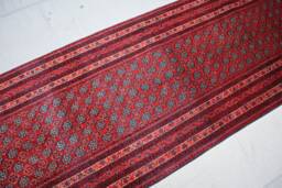 10 Ft Runner Rug, Afghan Tribal Bokhara Turkmen Handmade Wool Oriental Red Long Hallway Runner, Kitchen - thumbnail 1