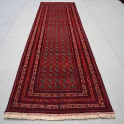 10 Ft Runner Rug, Afghan Tribal Bokhara Turkmen Handmade Wool Oriental Red Long Hallway Runner, Kitchen - thumbnail 2