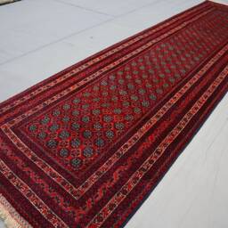 10 Ft Runner Rug, Afghan Tribal Bokhara Turkmen Handmade Wool Oriental Red Long Hallway Runner, Kitchen - thumbnail 3