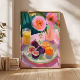 Vibrant Still Life Poster, Modern Impressionist Wall Art, Colorful Fruit & Flower Painting, Contemporary Kitchen Decor - thumbnail 3