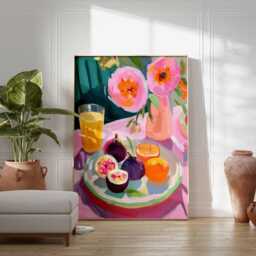 Vibrant Still Life Poster, Modern Impressionist Wall Art, Colorful Fruit & Flower Painting, Contemporary Kitchen Decor - thumbnail 2