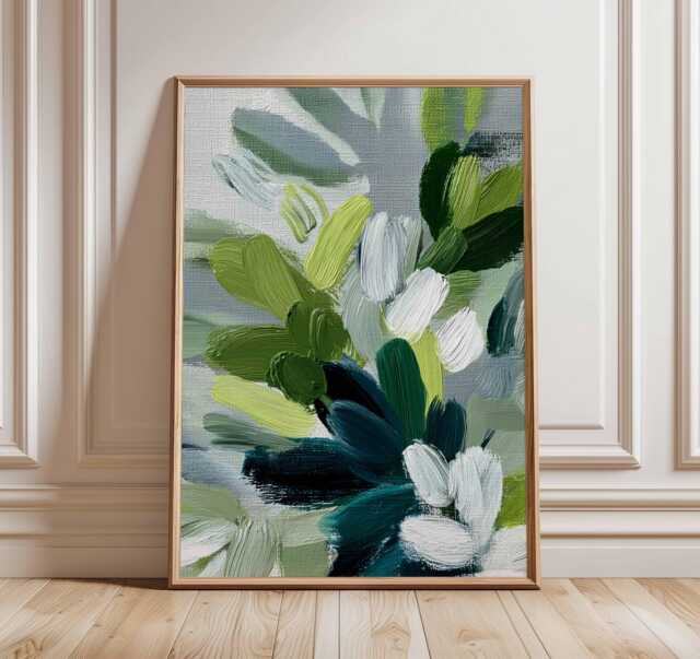 Abstract Green Wall Art Print, Modern Botanical Poster, Contemporary Nature Inspired Artwork, Minimalist Home Decor, Poster - image 1
