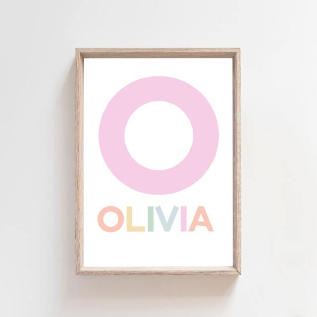 Girls Personalised Initial Name Print, Pastel Nursery Bedroom Prints, Muted Pink, Blush Wall Art, Kids Art - image 1