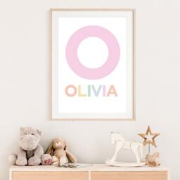Girls Personalised Initial Name Print, Pastel Nursery Bedroom Prints, Muted Pink, Blush Wall Art, Kids Art - thumbnail 2