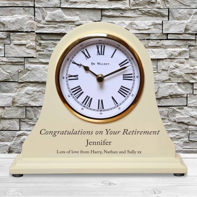 Men's Or Women's Retirement Leaving Gift Engraved Wooden Personalised Beige Mantel Clock Colleague Friend Employee Man Woman Retiring Gifts - image 1