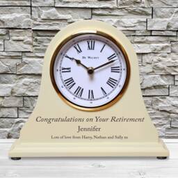 Men's Or Women's Retirement Leaving Gift Engraved Wooden Personalised Beige Mantel Clock Colleague Friend Employee Man Woman Retiring Gifts - thumbnail 1