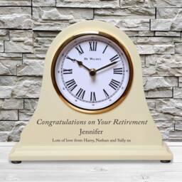 Men's Or Women's Retirement Leaving Gift Engraved Wooden Personalised Beige Mantel Clock Colleague Friend Employee Man Woman Retiring Gifts - thumbnail 2