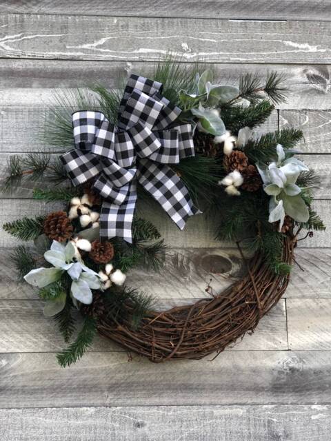 Modern Farmhouse Christmas Wreath, Buffalo Check Rustic Wreath For Door, Plaid, Country - image 1