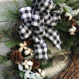 Modern Farmhouse Christmas Wreath, Buffalo Check Rustic Wreath For Door, Plaid, Country - thumbnail 2