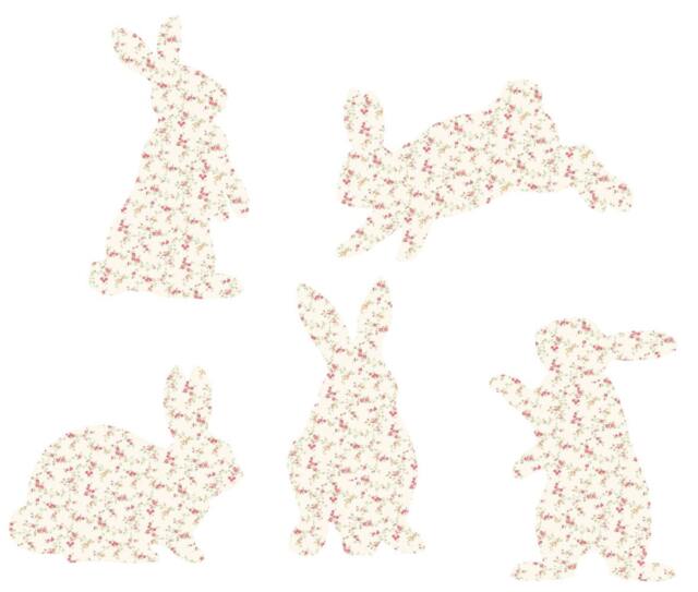 Rabbits Wall Decal Country Vintage Floral Set Of Cute Nursery Girls Patterned Rabbit Bunny Sticker