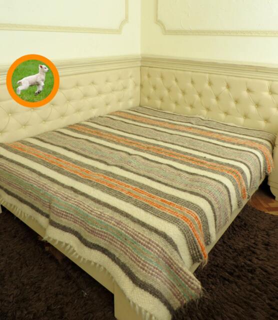 Handmade Wool Throw Blanket Orange Rustic Bed Coverlet, Queen Size - image 1
