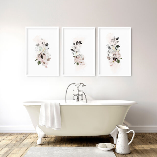 Bathroom Decor Wall Art Prints With Frames, Botanical Shabby Chic 3 Piece Prints, Spa Decor Framed Art, French Country - image 1