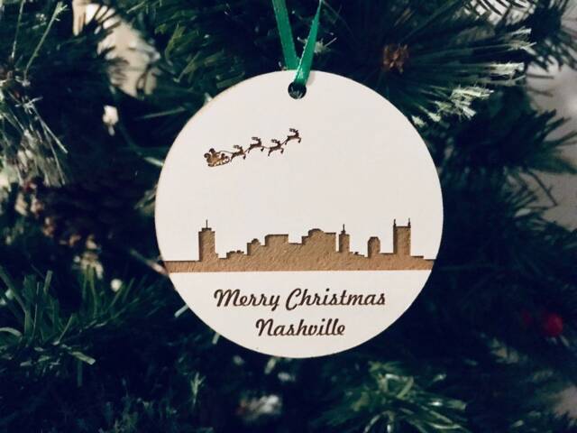 Christmas Tree Ornament, Laser Engraved Wood Personalized Gift, Nashville City Skyline Ornament - image 1