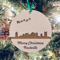 Christmas Tree Ornament, Laser Engraved Wood Personalized Gift, Nashville City Skyline Ornament - thumbnail 3