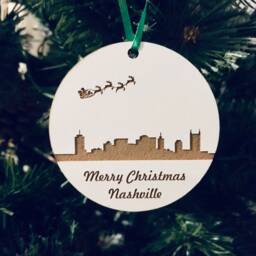Christmas Tree Ornament, Laser Engraved Wood Personalized Gift, Nashville City Skyline Ornament - thumbnail 2