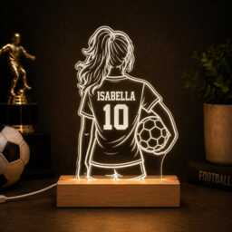Personalised Girl Football Player Night Light - Custom Name & Number Led Lamp
