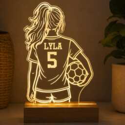 Personalised Girl Football Player Night Light - Custom Name & Number Led Lamp - thumbnail 4