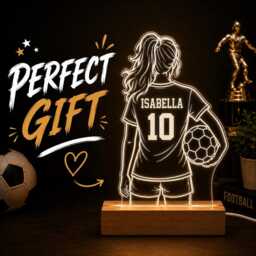 Personalised Girl Football Player Night Light - Custom Name & Number Led Lamp - thumbnail 3