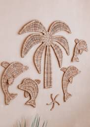 Wicker Palm Tree & Dolphin Wall Decor Coastal Nursery Art