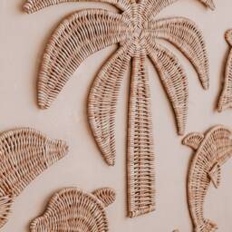 Wicker Palm Tree & Dolphin Wall Decor Coastal Nursery Art - thumbnail 4