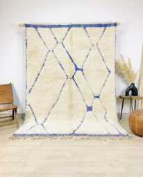 Blue Diamond Rug, Beni Ourain Moroccan Large Area Shag Geometric Wool Carpet, Handmade Tribal Lozenge Rug - thumbnail 1