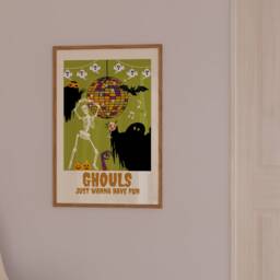 Ghouls Just Wanna Have Fun Print - Trendy Halloween Decor, Disco Ball, Retro, Cute Skeleton Ghost Pumpkin, Party - thumbnail 2