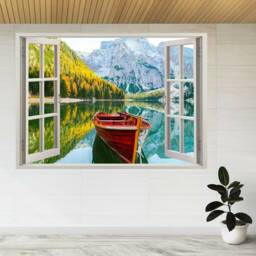 Mountain Lake Boat Autumn 3D Window View Wall Sticker Poster Decal A125 - thumbnail 2