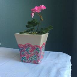 Hand Painted Floral Decoupage Flower Pot Shabby Chic Boho Decor - thumbnail 4