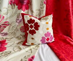 "Embroidered Floral Pillow Cover Designer Jab Cotton Linen Cushion - 18""x 18" - thumbnail 1