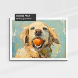 Golden Retriever With Chew Ball Dog Pet Art Oil Painting Framed Poster Print & Canvas Wall Living Home Decor Interior Gift - thumbnail 3