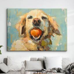 Golden Retriever With Chew Ball Dog Pet Art Oil Painting Framed Poster Print & Canvas Wall Living Home Decor Interior Gift - thumbnail 1