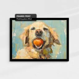 Golden Retriever With Chew Ball Dog Pet Art Oil Painting Framed Poster Print & Canvas Wall Living Home Decor Interior Gift - thumbnail 2