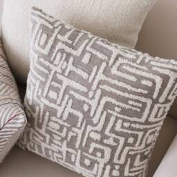 Tufted Mudcloth Pillow Cover Beige Geometric Design - 45x45 cm - thumbnail 3