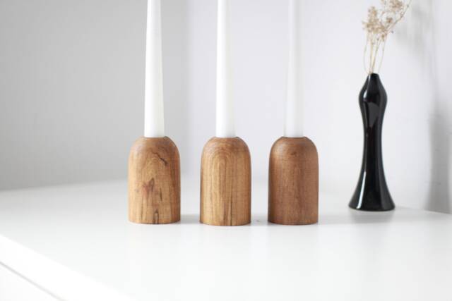 Handmade Beech Candlestick Set Of 3 Rustic Scandinavian Decor - image 1