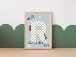 Personalised Race Car Checkered Flag Initial Print. Perfect Wall Art For A Nursery, Bedroom Or Playroom - Print Only - thumbnail 1