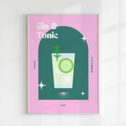 Gin & Tonic Print, Retro Cocktail Wall Art, Poster, Bar Decor, Prints, Colourful Poster Cocktails Dining Room Art - thumbnail 3