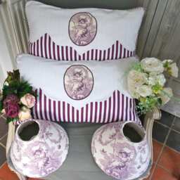 Toile De Jouy Trimmed Cushions With Matching Lampshades - thumbnail 2