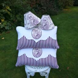 Toile De Jouy Trimmed Cushions With Matching Lampshades - thumbnail 3