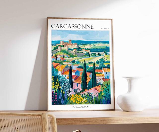 Carcassonne France Travel Poster Medieval City Wall Art - image 1