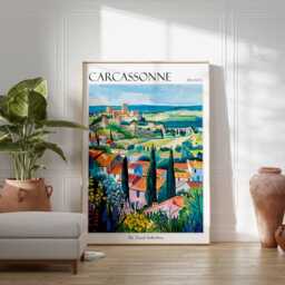 Carcassonne France Travel Poster Medieval City Wall Art - thumbnail 2