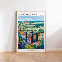 Carcassonne France Travel Poster Medieval City Wall Art - thumbnail 3