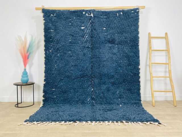 Blue White Chevron Moroccan Berber Rug, Large Area Shag Boho Living Room Decor, Hand Tufted Wool Carpet - image 1