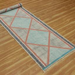 Blue Cotton Runner Rug, Hand Block Printed Indian Rug - thumbnail 2