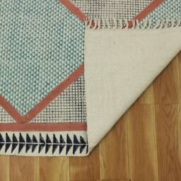 Blue Cotton Runner Rug, Hand Block Printed Indian Rug - thumbnail 4