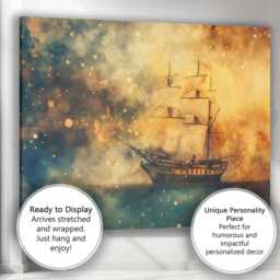 Vintage Tall Ship At Sea Dramatic Nautical Painting Canvas Wall Art Print Decor Picture Ready To Hang - thumbnail 3