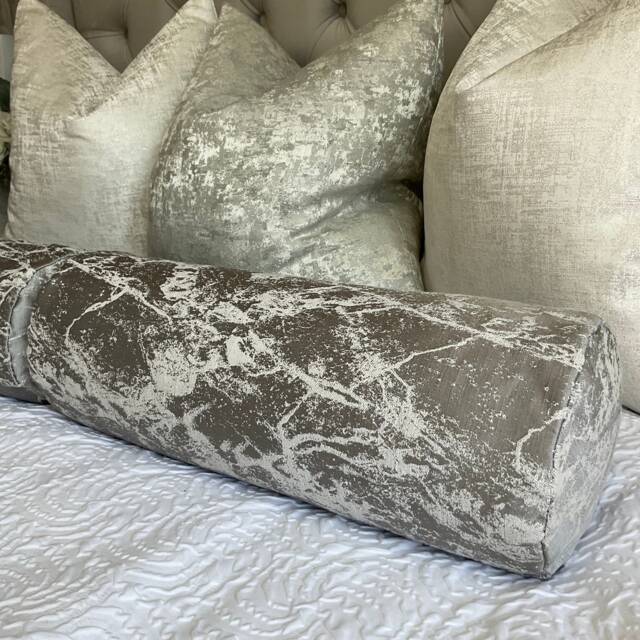 "Grey Silver Marble Bolster Cushion - 16"" X 6" - image 1