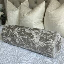 "Grey Silver Marble Bolster Cushion - 16"" X 6" - thumbnail 2